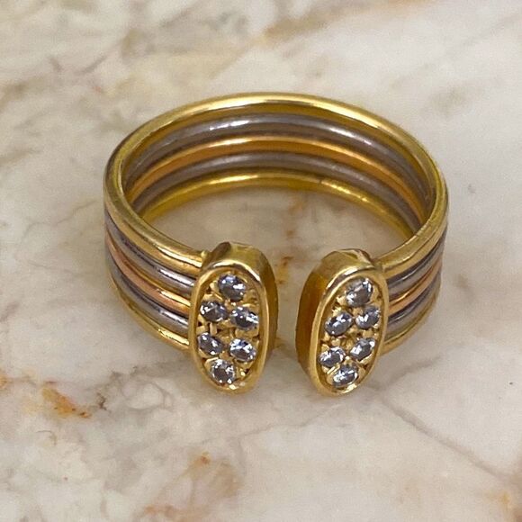 18K Tri-Gold White, Yellow, Rose Gold Diamond Ring VS1-VS2 - Picture 3 of 8